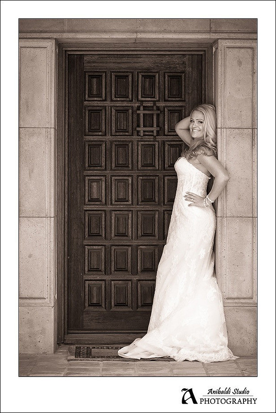 sexy bride front of antique door