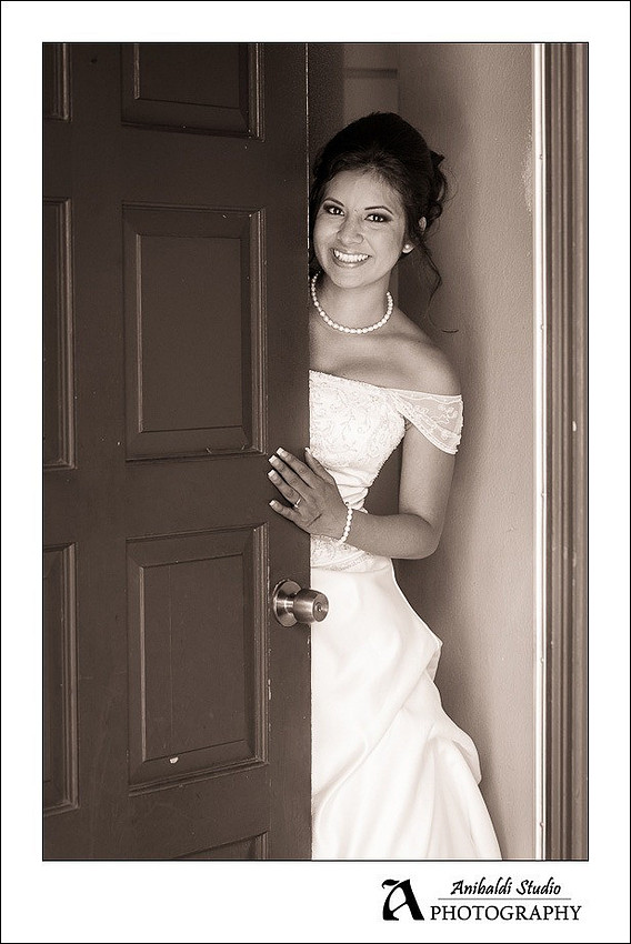 bride peaking out door