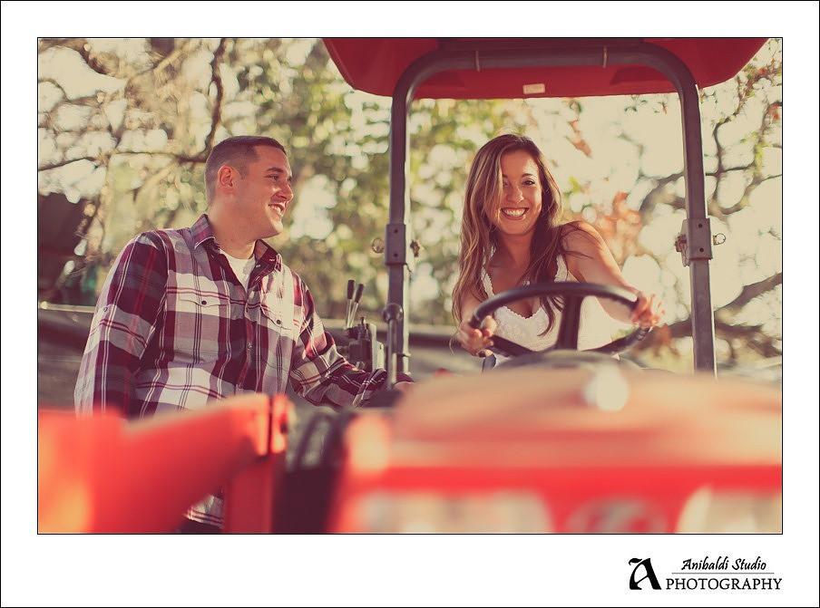 engagement photo on tractor in valley center