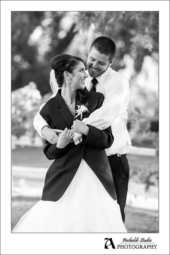 Lake Oak Meadows Wedding Photo of Bride in Groom Jacket